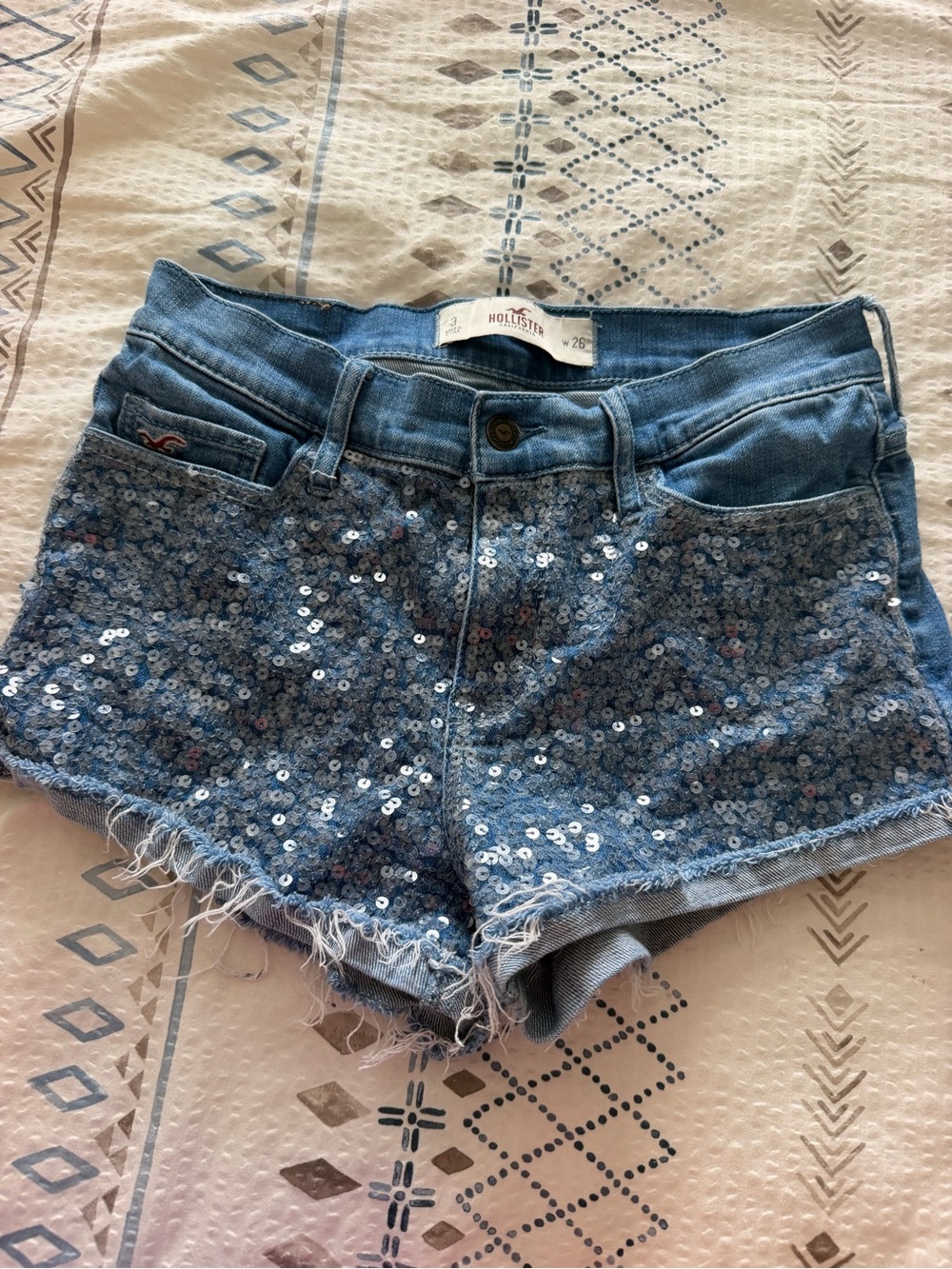 Hollister Light Blue Sequin Denim Shorts
